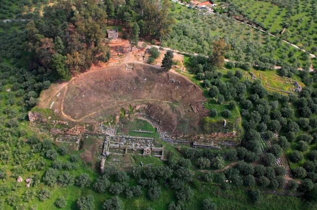 Acropolis of ancient Sparta - Aerial view of the theatre area
